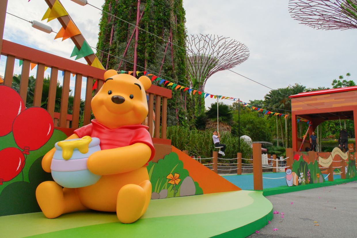 The Hundred Acre Glide is Singapore’s first zipline with a Winnie the Pooh theme.