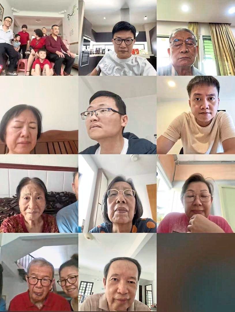 The writer (bottom row, first from left), introducing his family members to their relatives in China (top row, first from left).