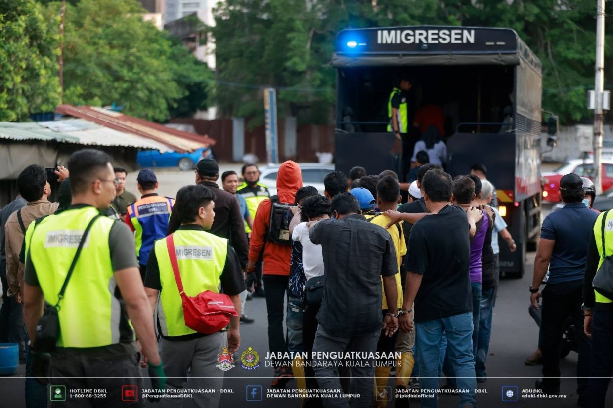 Immigration officers screened a total of 62 migrants from Bangladesh, Indonesia and Myanmar during the operation, 16 of whom were detained for allegedly being in the country without valid passes, permits or travel documents. — Dewan Bandaraya Kuala Lumpur Facebook page