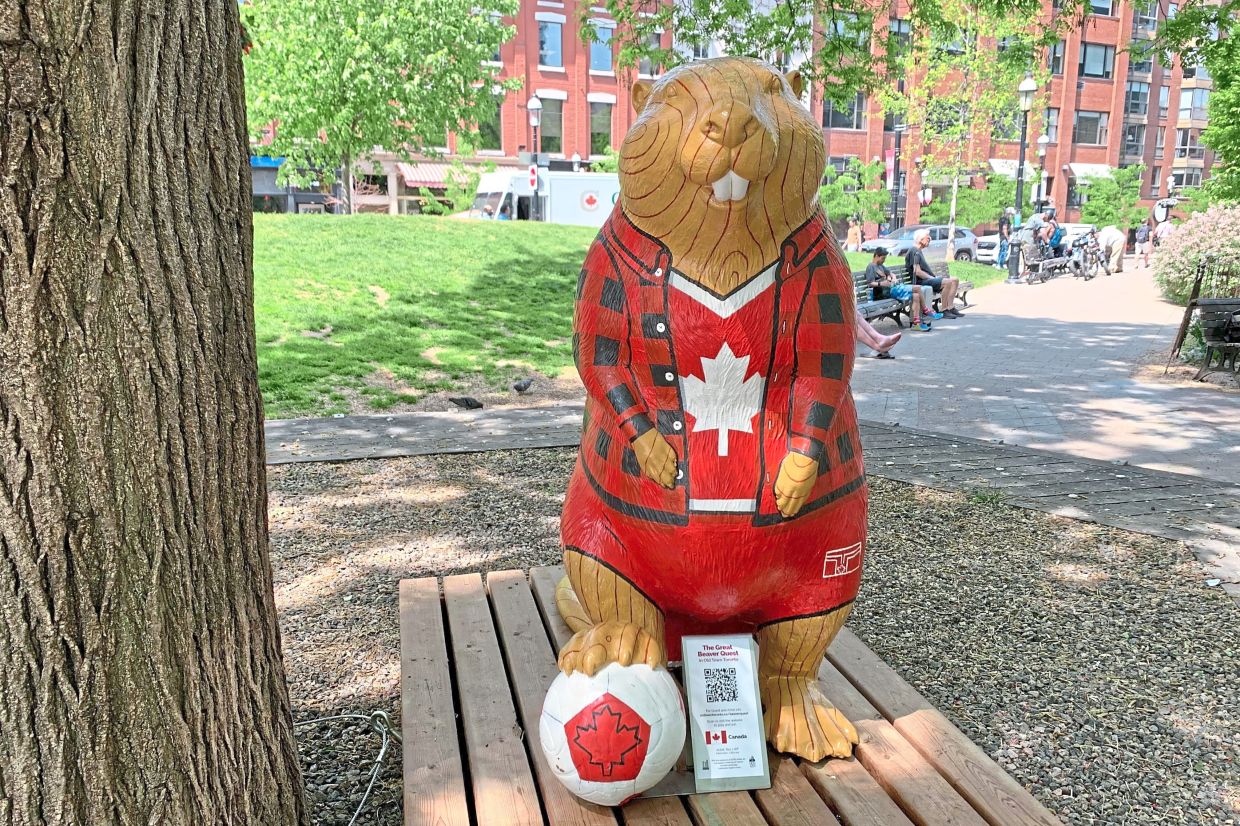 A beaver sculpture representing Canada that is part of The Great Beaver Quest, a World Cup-themed contest, stands in a park in Toronto. Photo: AP