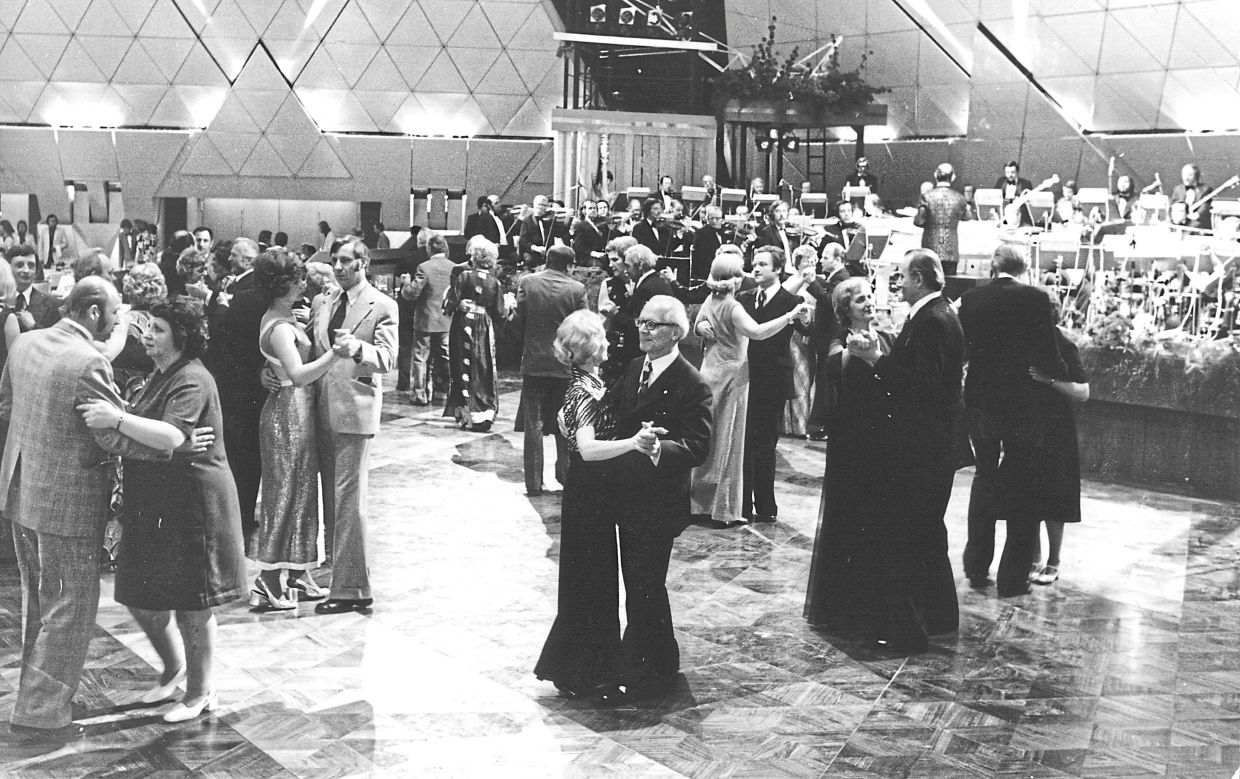 Honecker and his wife Margot (centre) opened the official inauguration ceremony of The Palace of the Republic on April 23, 1976 with a dance.