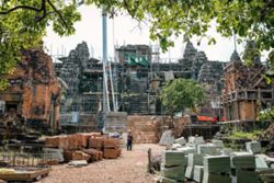 Archaeologists continue restoration of Phnom Bakheng Temple in Cambodia's Angkor complex
