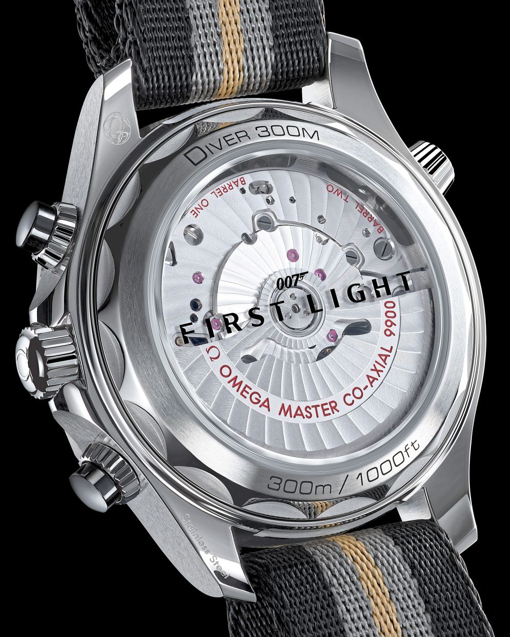 A view of the caseback of the 007 First Light.