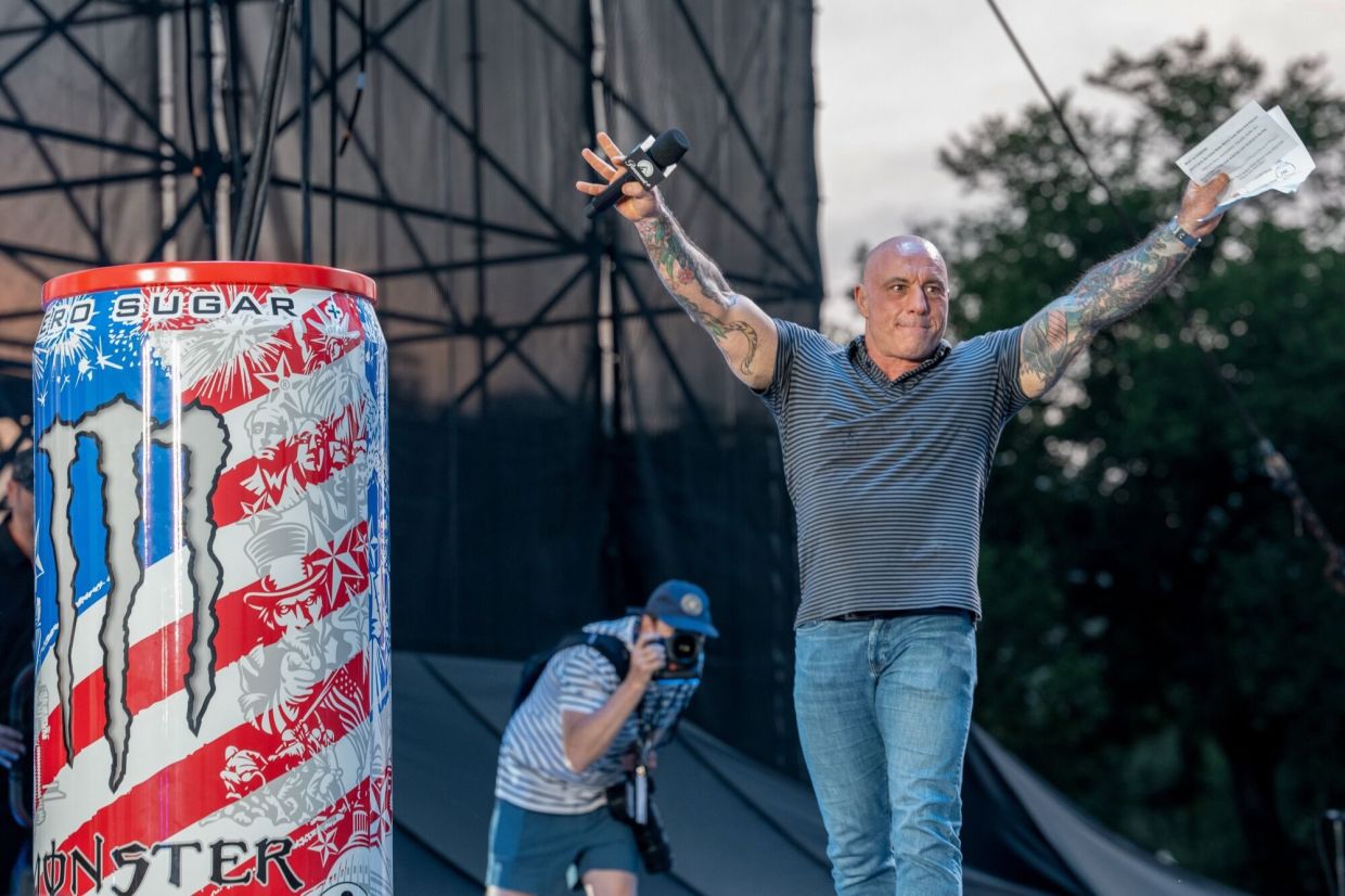 Media personality Joe Rogan arrives to host the ceremonial weigh-ins for the UFC Freedom250 fight on the Ellipse of the White House on June 13. Photo: Bloomberg