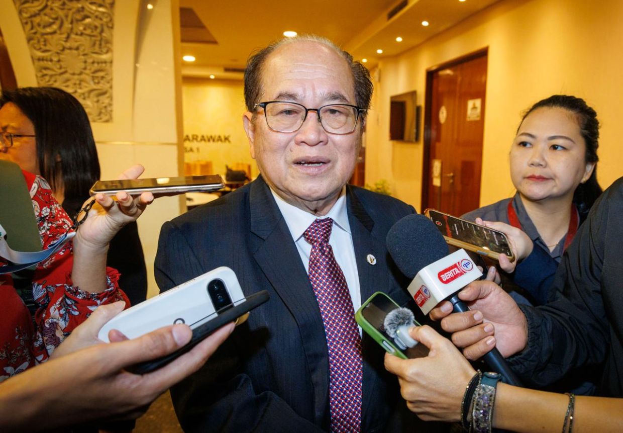 Sarawak Deputy Premier Datuk Douglas Uggah speaking to reporters in Kuching on Monday (June 15). - ZULAZHAR SHEBLEE/The Star
