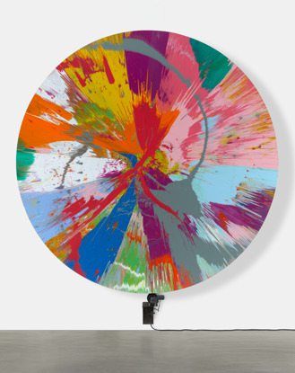 'Beautiful Exploding Hell Bent Mayhem And Madness Vortex Of Rainbows And Death Volcano Painting’ (1999). The chaos and spontaneity of Hirst’s ‘Spin Paintings’ series offers a stark contrast to his ‘Spot Paintings’ series, which are defined by their order and control.