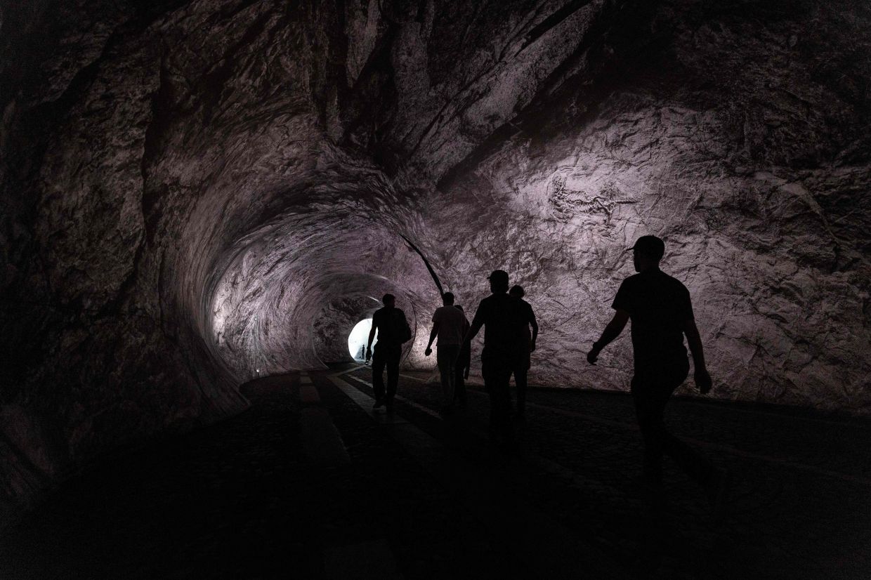 A sound installation by Thomas Bangalter, formerly of the French electronic duo Daft Punk, accompanies the work, filling the cavern with low rumbles, echoes and pulses. Photo: AFP