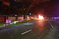 Man in Singapore allegedly drove against traffic, sped up to 114kmh, hit school bus and left his car in flames
