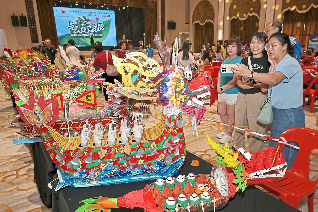 Entries for the dragon boat model-making competition on display.