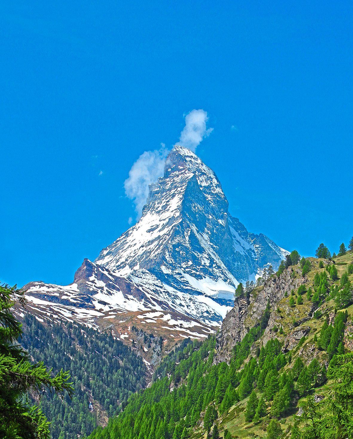 A dramatic view of the Matterhorn from Zermatt is the reward for travelling on the Glacier Express.