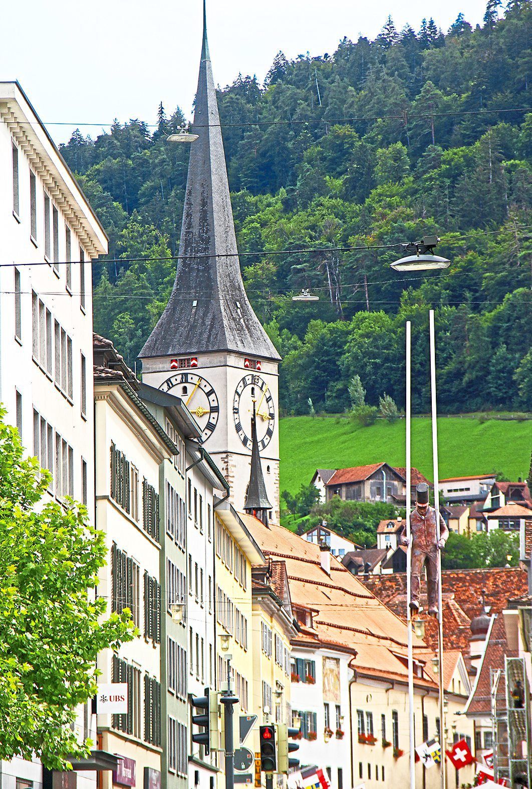 Church spires, like this one in Chur, are a dominant feature of the old towns in most Swiss locales.