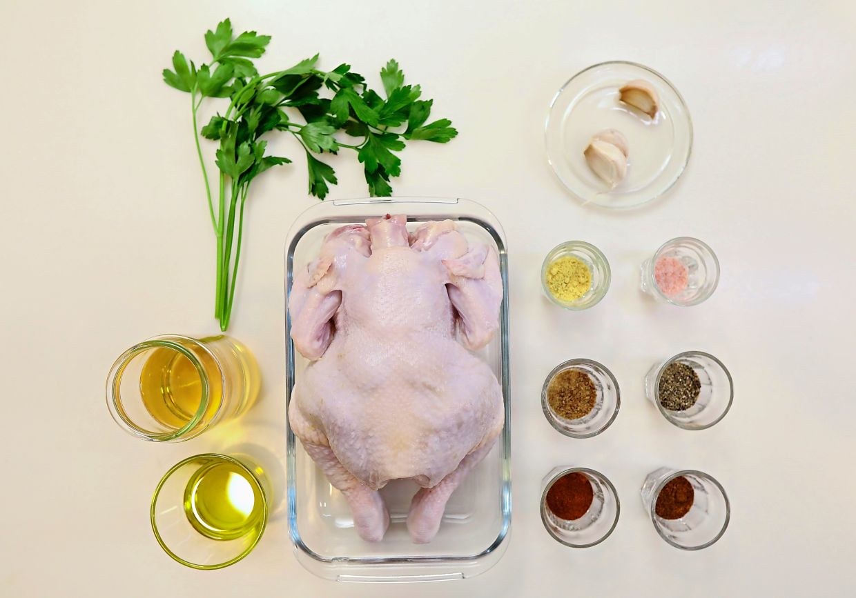 Ingredients for the Beer-can Roast Chicken.