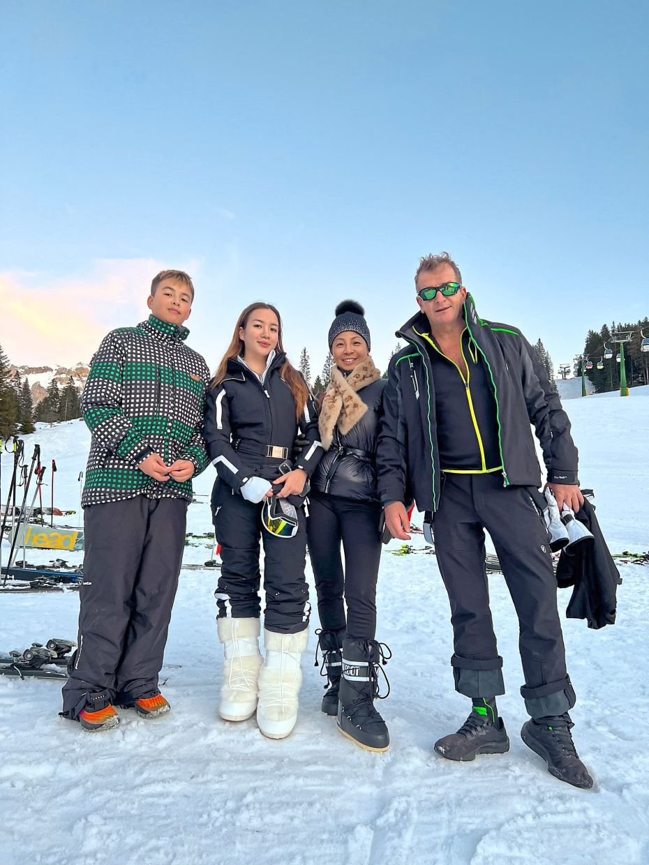 Despite being busy running the Marini's Group, Modesto and Elizabeth always carve out time for family holidays. From left: Max, Mira, Elizabeth and Modesto. — MODESTO MARINI