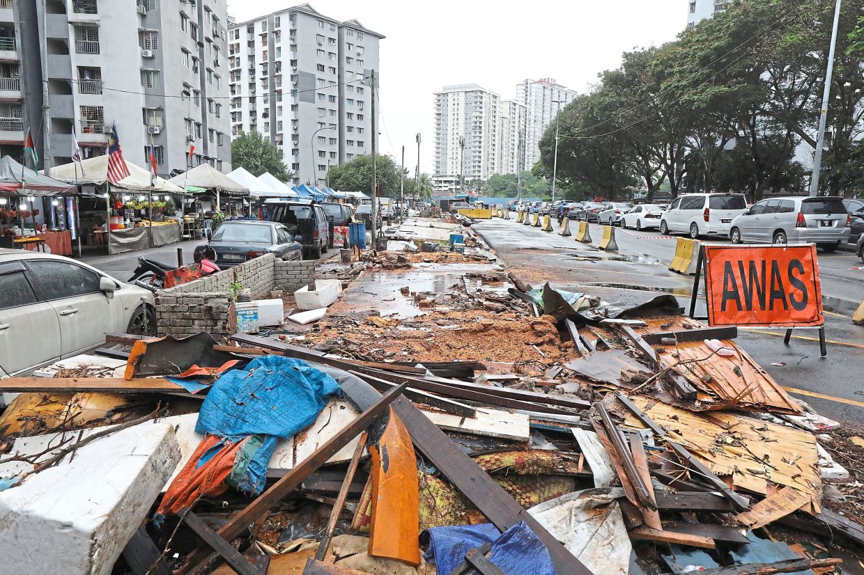 Drain repair works along Jalan Langkawi in Wangsa Maju, Kuala Lumpur.