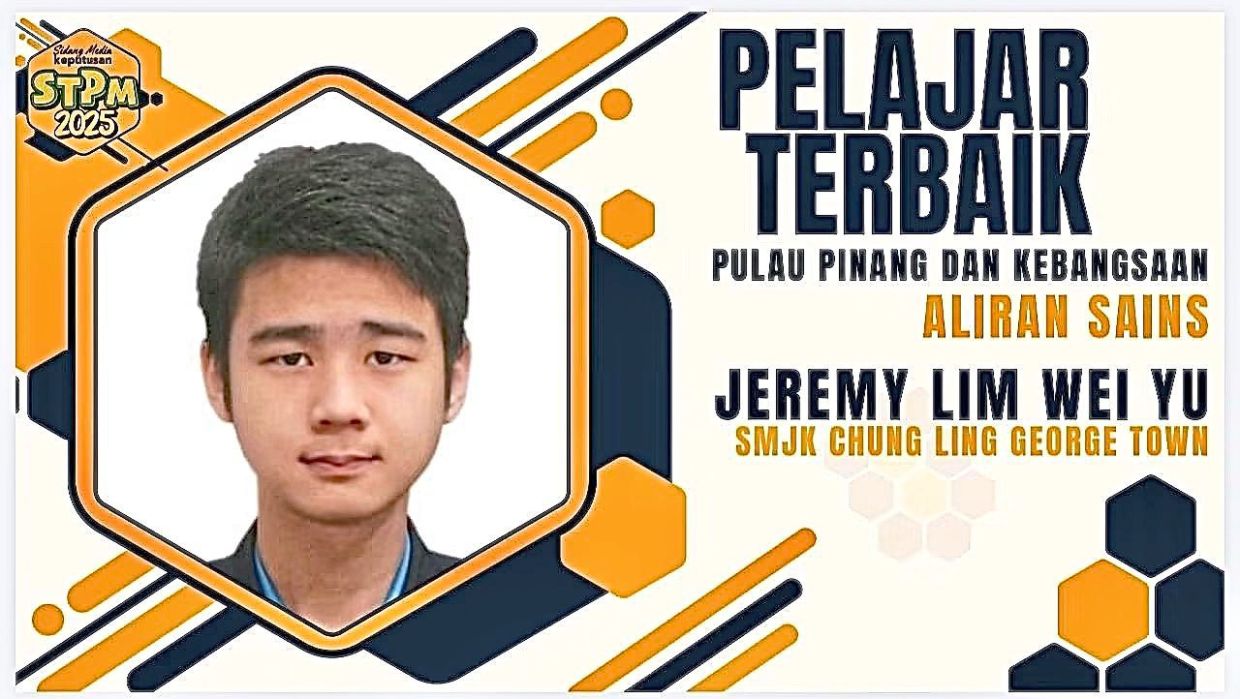 Wei Yu, the only candidate in the state to score 5As, was named Penang’s top STPM student and the national top student in the Science stream. — Handout
