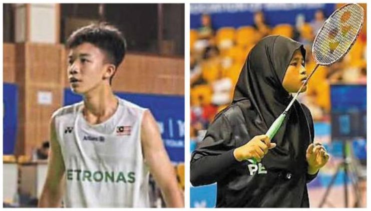 Solid feats: Chong Lee Qian (left) and Mirza Batrisyia Aghnia Nazri clinched the boys’ and girls’ singles titles.