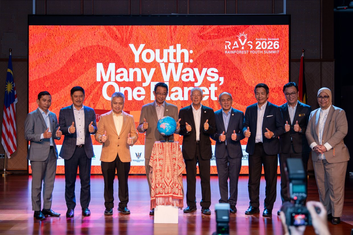 Abdul Karim (centre) at the recent launch of RAYS 2026: RAYS reflects Sarawak’s conviction that youth must be placed at the centre of sustainability conversations.