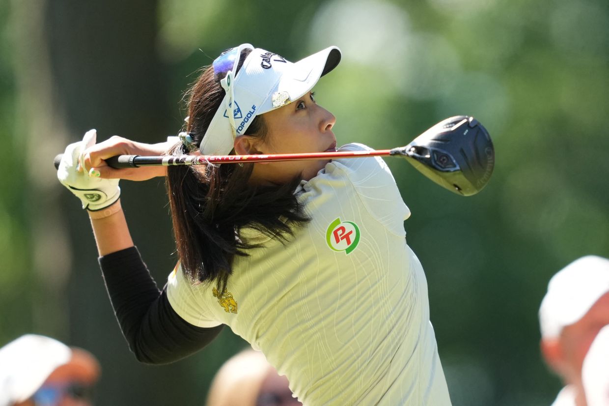 Jeeno Thitikul of Thailand plays her shot from the sixth tee during the second round of the Meijer LPGA Classic For Simply Give 2026 at Blythefield Country Club on June 19, 2026, in Belmont, Michigan.-- Photo by Raj Mehta / GETTY IMAGES NORTH AMERICA / Getty Images via AFP