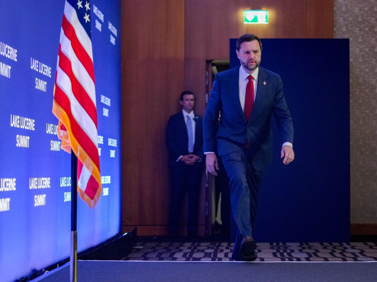 Vice President JD Vance arrives to speak to members of the media after the U.S. and Iran held high-level talks at the Bürgenstock Resort in Obbuergen, near Lucerne, in Switzerland, on Monday, June 22, 2026. -- Nathan Howard/Pool Photo via AP