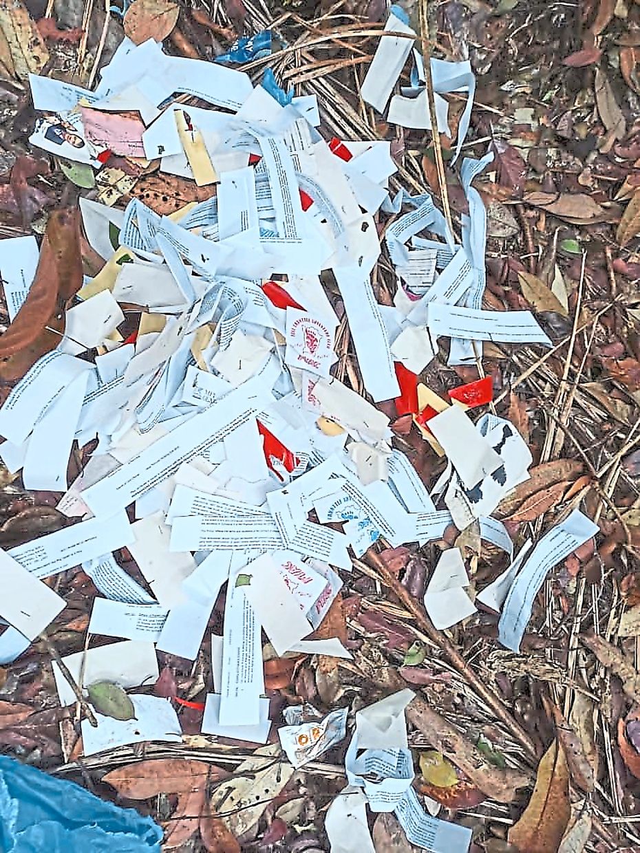 A pile of paper markers on the hill.