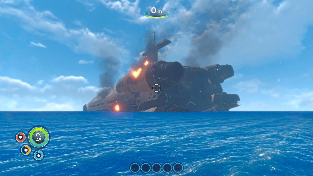 The wreck of the spaceship Aurora serves as a familiar landmark in Subnautica 1 that helps you from getting lost. Just try not to be nearby when the drive core inevitably explodes.