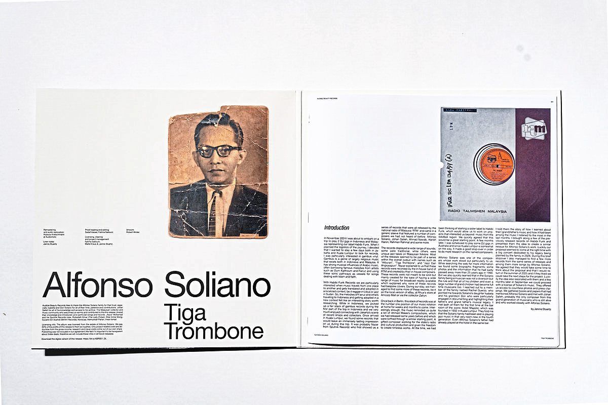 A close-up of the gatefold LP and accompanying essays in the Soliano compilation. Photo: Audible Beauty