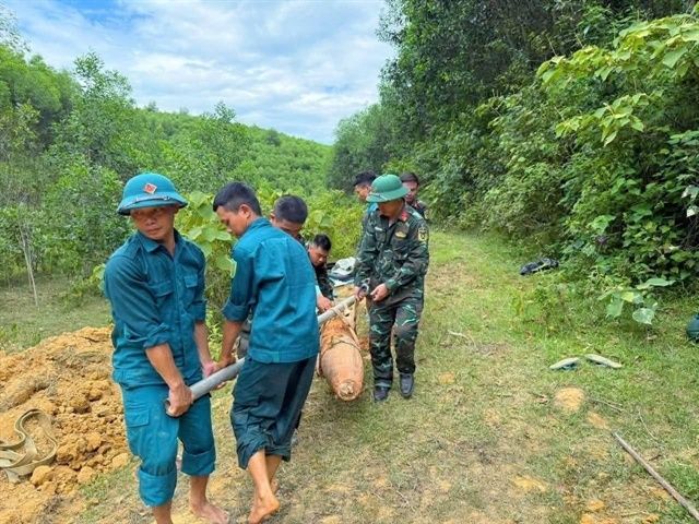 The unexploded bomb has been safely detonated at a military land in Do Luong Commune, Nghe An Province on June 24. - Photo: VNA/VNS