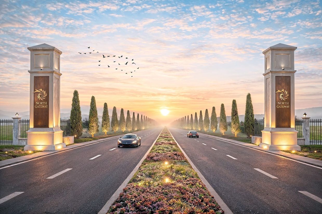 An artist’s impression of the North Gate at Bandar Seri Impian II, a first-of-its-kind grand gateway concept in Kluang that stands as a visual testament to exclusivity and secure neighbourhood design.