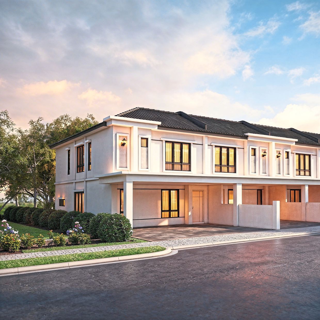 Timeless appeal: An artist’s impression of BSI2's double-storey terrace homes, combining classic English design elements with functional contemporary living spaces.