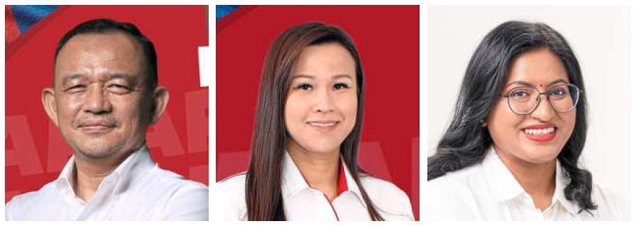 Pakatan: (From left) Dr Maszlee Malik (Puteri Wangsa), Sharon Teo Siew Hui (Permas) and Kartiyaini Jeyapalan (Skudai).