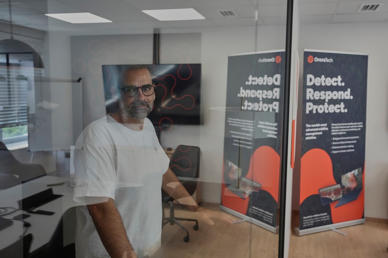 Lantounis inside OroraTech’s Athens office. 'The global temperature is going up. That causes fires to change in intensity and ferocity,' he said. 'Our models have to change and adjust to that. They have to be faster. They have to be more precise.'