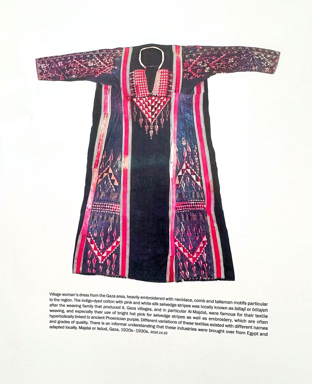 A village woman's dress from the Gaza region, richly embroidered with necklace and comb talisman motifs distinctive to the area's textile traditions. Photo: Islamic Arts Museum Malaysia