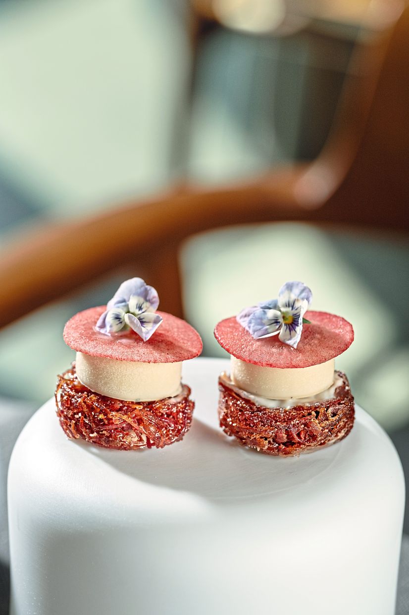 Lichtenstein’s Nordic influence can be seen in amuse bouche dishes like this sweet potato raggmunk.