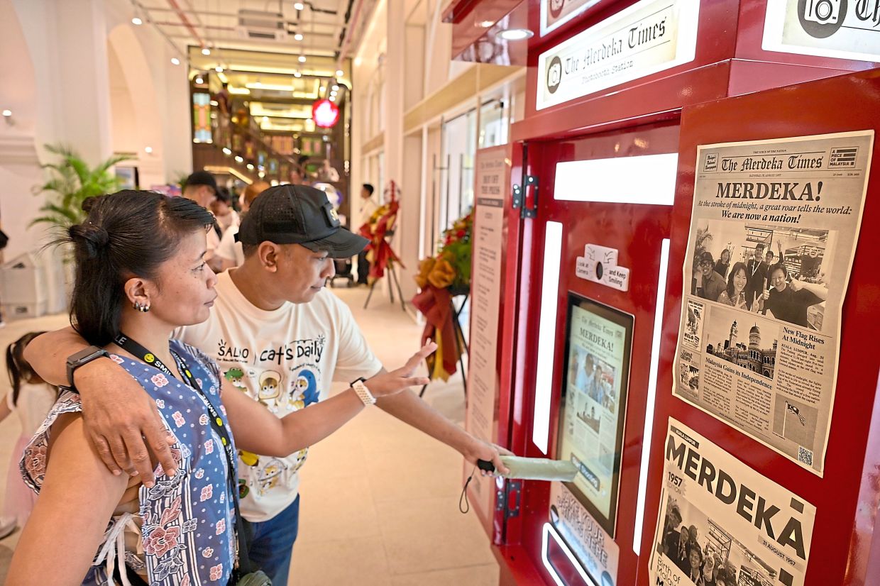 The display at the building includes old newspapers.