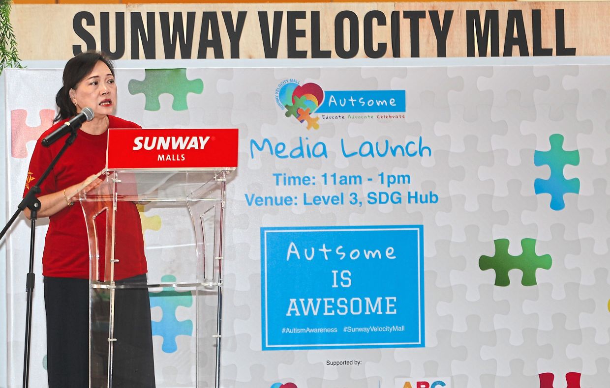Phang launching Autsome at Sunway Velocity Mall. She says the initiative was sparked after learning about autistic children having sensory meltdowns without a safe space to retreat to. — Filepic