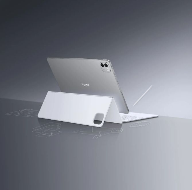 The tablet transitions into PC mode when used with the clip-on keyboard.