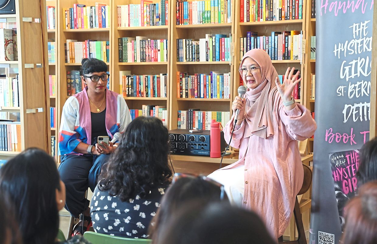Hanna in 2024, talking about 'The Hysterical Girls of St. Bernadette’s’ at Lit Books in Petaling Jaya. — ART CHEN/The Star