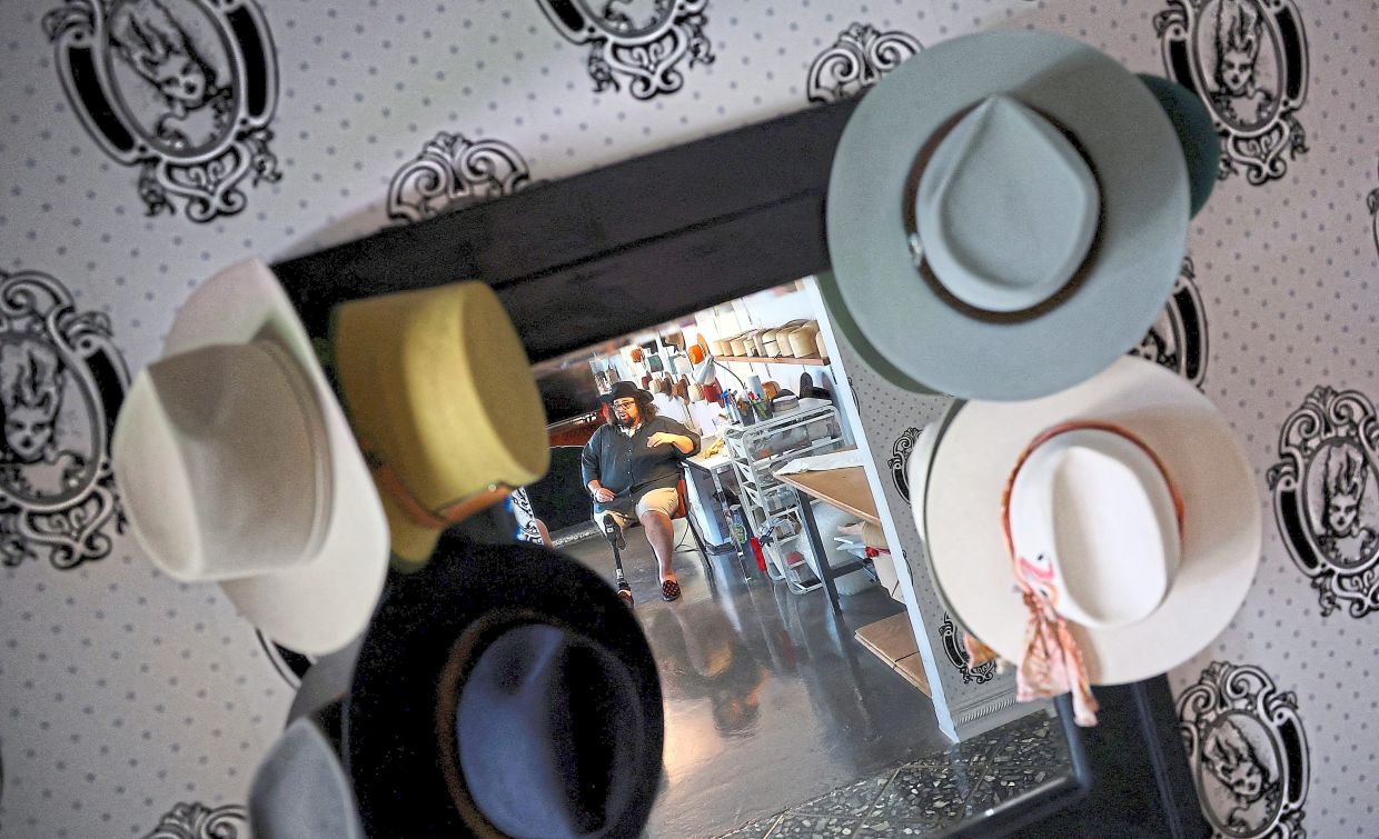 Some of the hats on display in the American Haberdashery studio.
