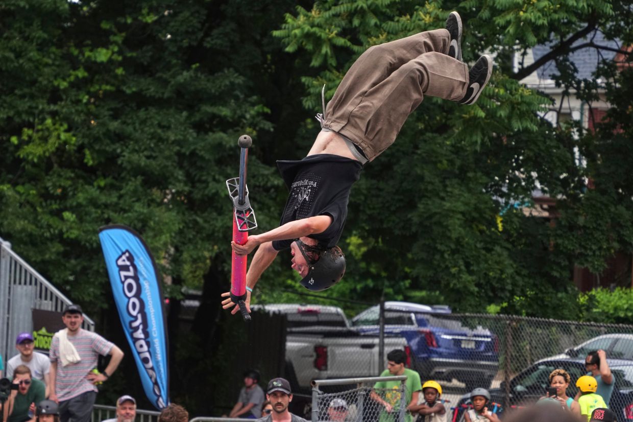 Extreme pogo athlete Henry Cabelus competes in the Best Trick competition during Pogopalooza 2026.