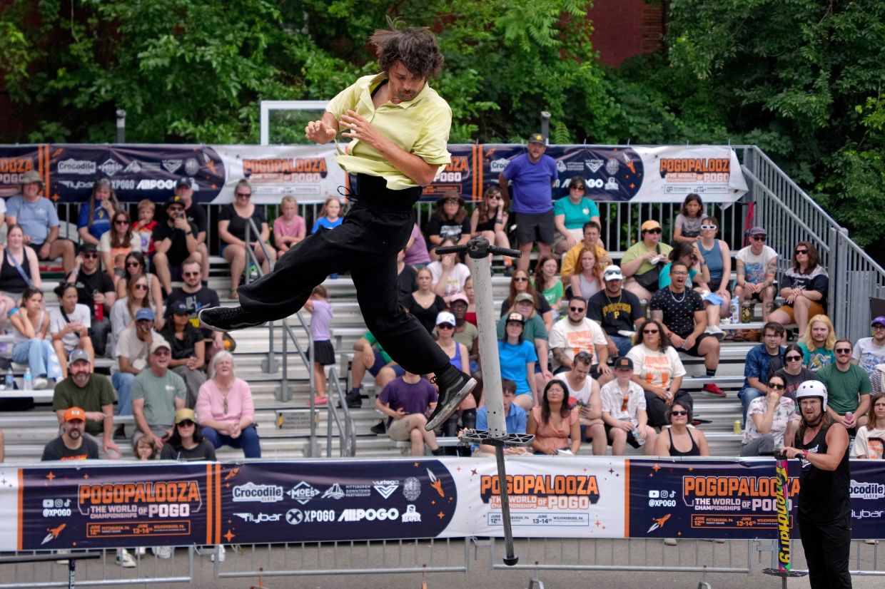 Seven-time world champion of extreme pogo Dalton Smith competes in the Best Trick competition during Pogopalooza 2026.