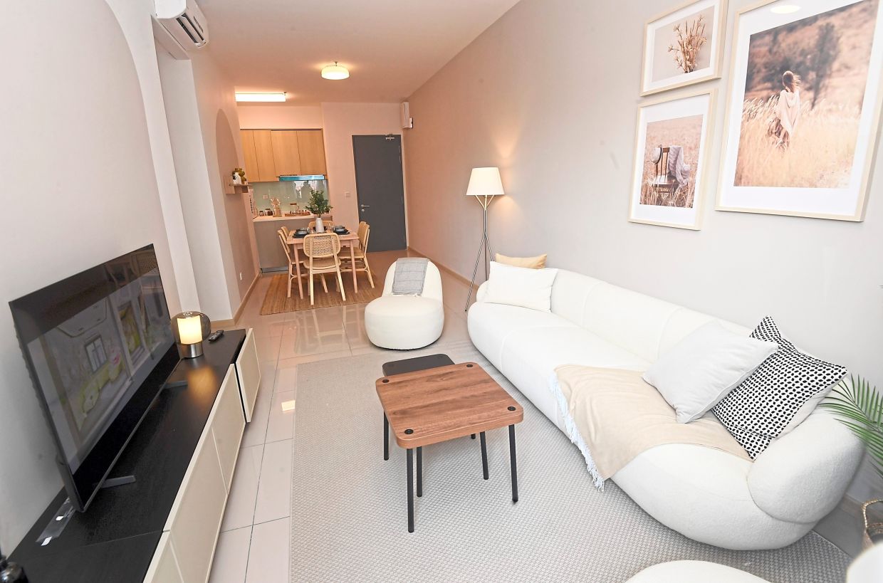 The living space of a fully furnished apartment under the developer’s ‘Joy of Living’ initiative.