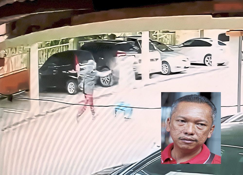 Violent attack: A screen grab of footage of the attack on a school girl. Muhamad Firuz (inset) believes his daughter was not the intended target and just happened to be closest to the suspect at the time.