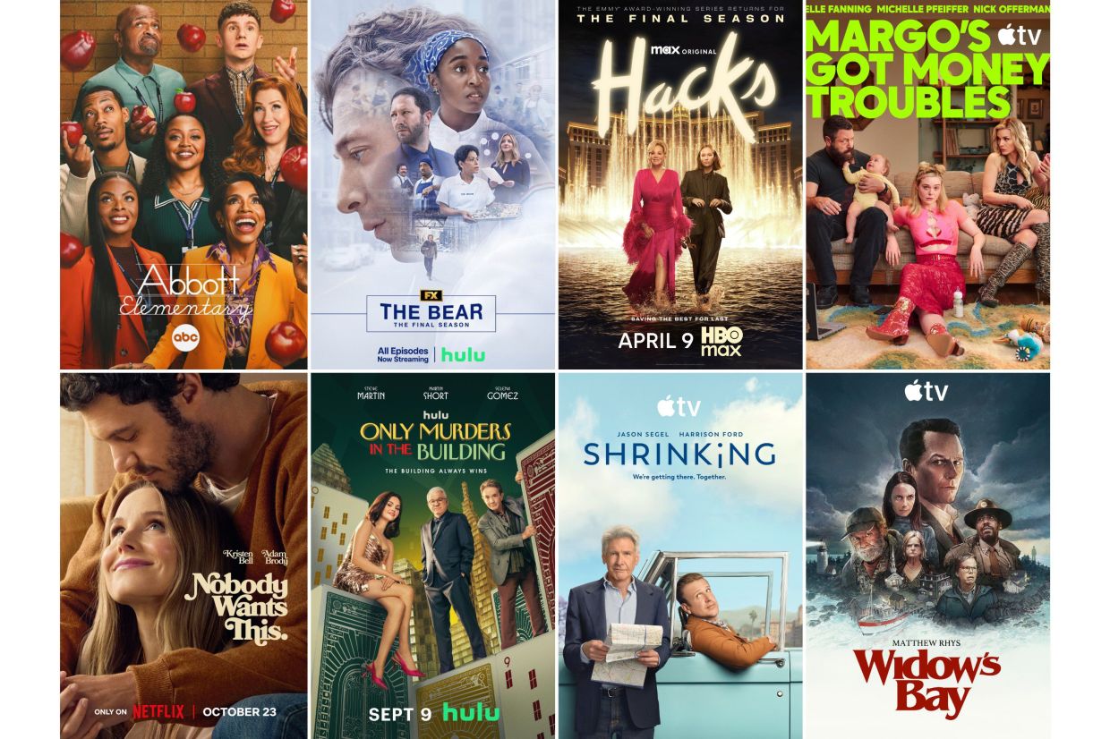 This combination of images shows promotional art for Emmy nominated shows for best comedy.