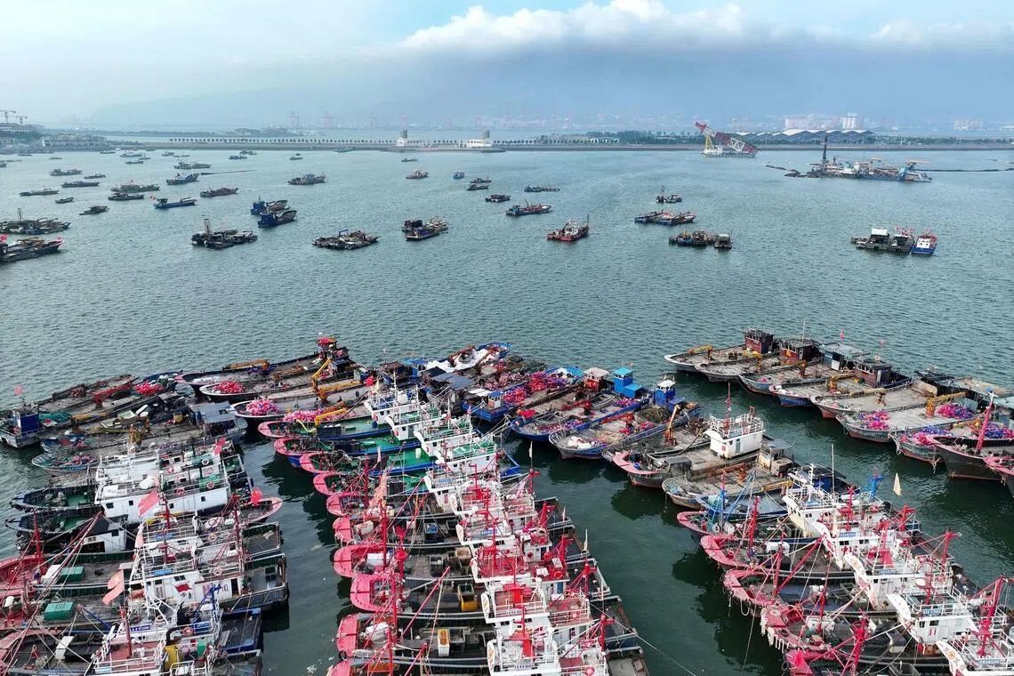 Fishing boats are moored in Lianyungang, China’s eastern Jiangsu province, on July 10, 2026 as China braced for the arrival of Typhoon Bavi. - Photo: AFP