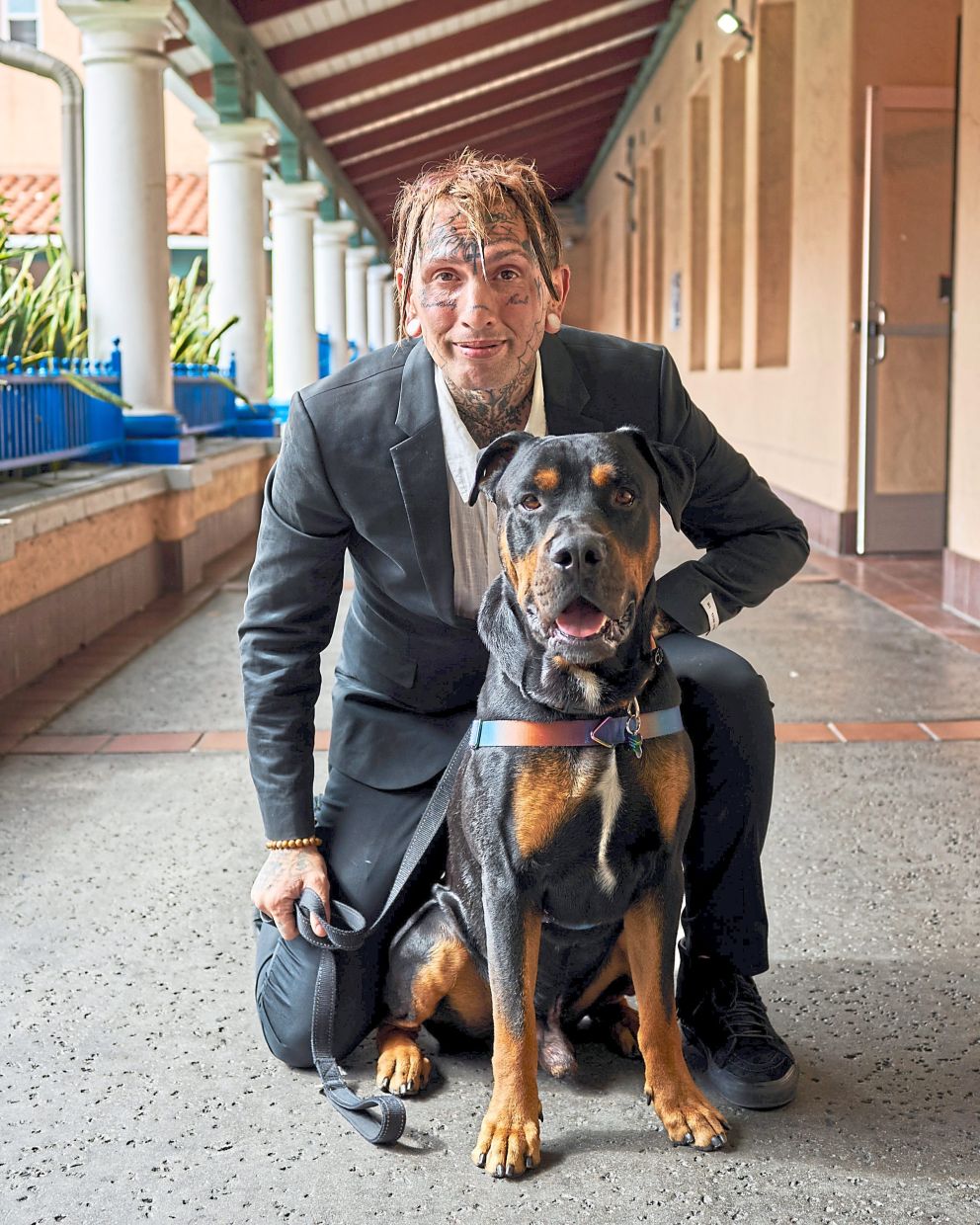Lanigan and his dog Mr Beans, at Father Joe’s Villages in San Diego.