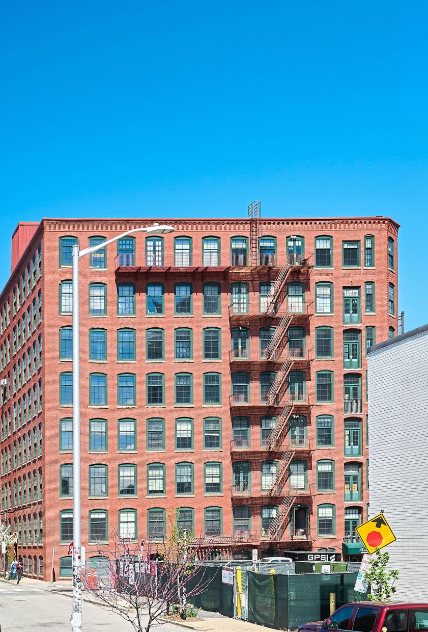 The exterior of the building that houses Helfand’s repurposed loft.