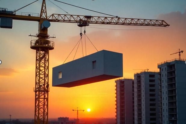 Precision in every lift. SkyWorld Development Berhad adopts PPVC technology, where each housing module is factory-built before being hoisted into place, delivering faster construction, higher quality and greater consistency.