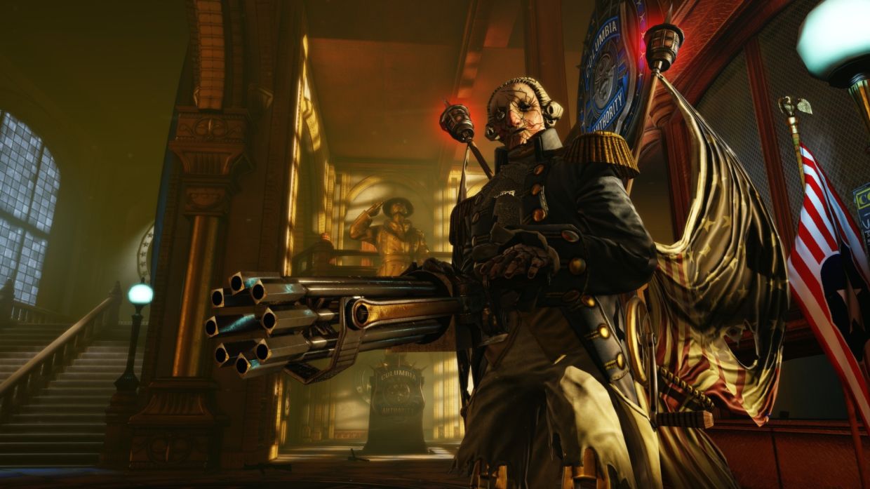 Highlights include an animatronic, gatling-gun-shooting George Washington and a barbershop quartet crooning the Beach Boys’ God Only Knows on a flying trolley. — Irrational Games