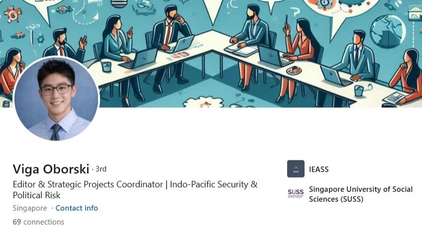 Checks showed that the account for Viga Oborski featured a profile picture likely generated by AI. SUSS was also unable to find any records of him having enrolled there. -- PHOTO: SCREENGRAB FROM LINKEDIN