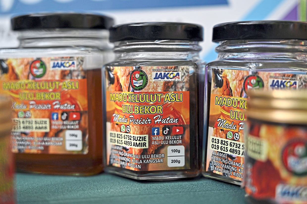 Bottled honey among the products made by the Orang Asli in Kuala Kangsar.